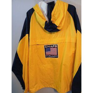 Ralph Lauren Chaps Men's XL Hooded Rain Jacket Yellow Windbreaker Outerwear
